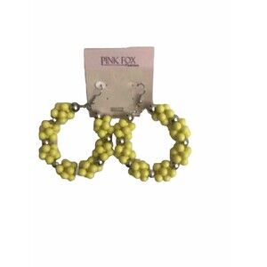 Pink Fox Earrings Yellow And Silver Color  One Size